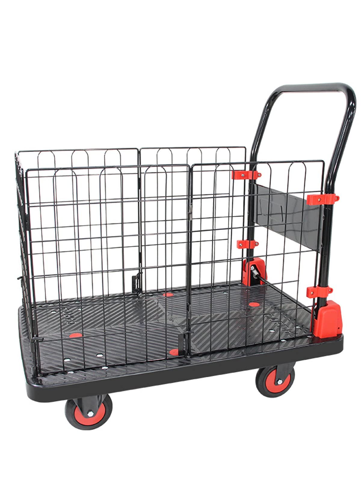 Folding Platform Carts with Wheels,Folding Mesh Cage cart with Detachable Collapsible Fence,Portable Handling Platform Dolly Cart for Luggage,Material Transport Truck ,Load 330LB