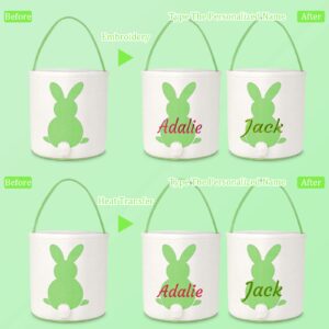 Amidaky Personalized Easter Bunny Basket for Kids Easter Canvas Basket with Handle Egg Bunny Bucket Green