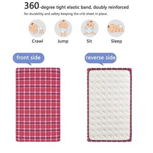 Plaid Themed Fitted Crib Sheet,Standard Crib Mattress Fitted Sheet Ultra Soft Material-Baby Sheet for Boys Girls,28“ x52“,Pink and Pale Maroon