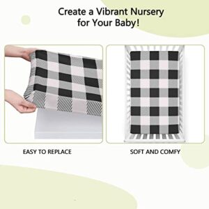 Plaid Themed Fitted Mini Crib Sheets,Portable Mini Crib Sheets Ultra Soft Material-Great for Boy or Girl Room or Nursery,24“ x38“,Pale Grey and Black