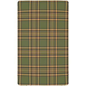 Plaid Themed Fitted Mini Crib Sheets,Portable Mini Crib Sheets Ultra Soft Material-Great for Boy or Girl Room or Nursery,24“ x38“,Olive Mustard