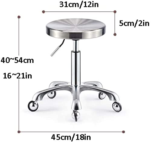 Swivel Bar Stool Eyelash Stool with Wheels，Hair Salon Stool with Silver Stainless Steel Seat，Adjustable Height 40-54 cm，Supported weight 160 Kg，Saddle Bar Stoolfor Salon Spa Massage Tattoo Hairdressin