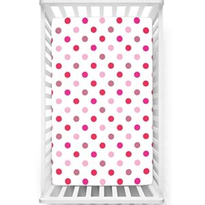 polka dots themed fitted mini crib sheets,portable mini crib sheets soft & stretchy fitted crib sheet-baby sheet for boys girls,24“ x38“,baby pink fuchsia white