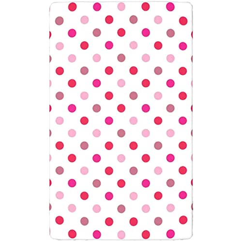 Polka Dots Themed Fitted Mini Crib Sheets,Portable Mini Crib Sheets Soft & Stretchy Fitted Crib Sheet-Baby Sheet for Boys Girls,24“ x38“,Baby Pink Fuchsia White