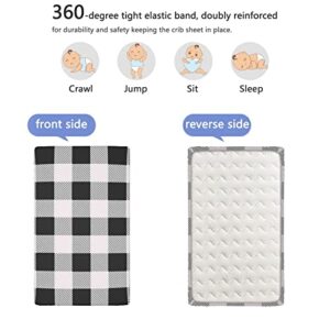 Plaid Themed Fitted Mini Crib Sheets,Portable Mini Crib Sheets Ultra Soft Material-Great for Boy or Girl Room or Nursery,24“ x38“,Pale Grey and Black