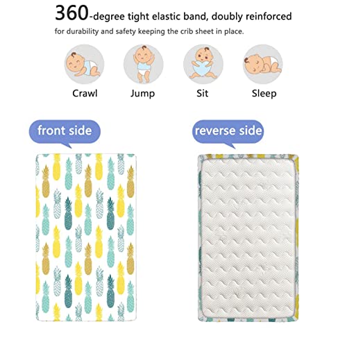 Pineapple Themed Fitted Mini Crib Sheets,Portable Mini Crib Sheets Soft and Breathable Bed Sheets-Baby Sheet for Boys Girls,24“ x38“,White and Multicolor