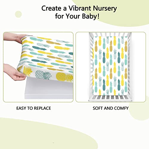 Pineapple Themed Fitted Mini Crib Sheets,Portable Mini Crib Sheets Soft and Breathable Bed Sheets-Baby Sheet for Boys Girls,24“ x38“,White and Multicolor