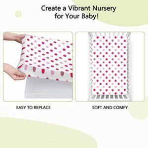 Polka Dots Themed Fitted Mini Crib Sheets,Portable Mini Crib Sheets Soft & Stretchy Fitted Crib Sheet-Baby Sheet for Boys Girls,24“ x38“,Baby Pink Fuchsia White