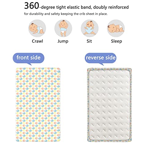 Pastel Themed Fitted Mini Crib Sheets,Portable Mini Crib Sheets Ultra Soft Material-Great for Boy or Girl Room or Nursery,24“ x38“,Salmon Pale Blue Yellow