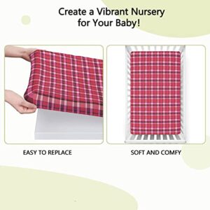 Plaid Themed Fitted Crib Sheet,Standard Crib Mattress Fitted Sheet Ultra Soft Material-Baby Sheet for Boys Girls,28“ x52“,Pink and Pale Maroon