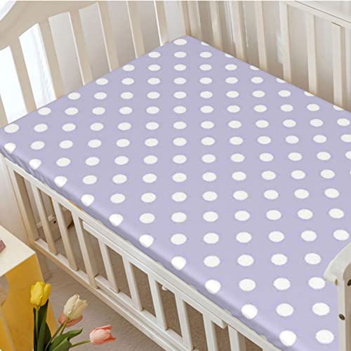 Polka Dots Themed Fitted Crib Sheet,Standard Crib Mattress Fitted Sheet Toddler Bed Mattress Sheets-Crib Mattress Sheet or Toddler Bed Sheet,28“ x52“,Lilac White