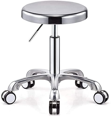 Swivel Bar Stool Eyelash Stool with Wheels，Hair Salon Stool with Silver Stainless Steel Seat，Adjustable Height 40-54 cm，Supported weight 160 Kg，Saddle Bar Stoolfor Salon Spa Massage Tattoo Hairdressin