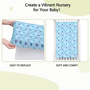 Pineapple Themed Fitted Mini Crib Sheets,Portable Mini Crib Sheets Ultra Soft Material-Baby Crib Sheets for Girl or Boy,24“ x38“,Baby Blue and Multicolor