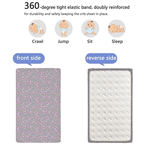 Rose Themed Fitted Crib Sheet,Standard Crib Mattress Fitted Sheet Ultra Soft Material-Great for Boy or Girl Room or Nursery,28“ x52“,Blue Grey Pale Taupe