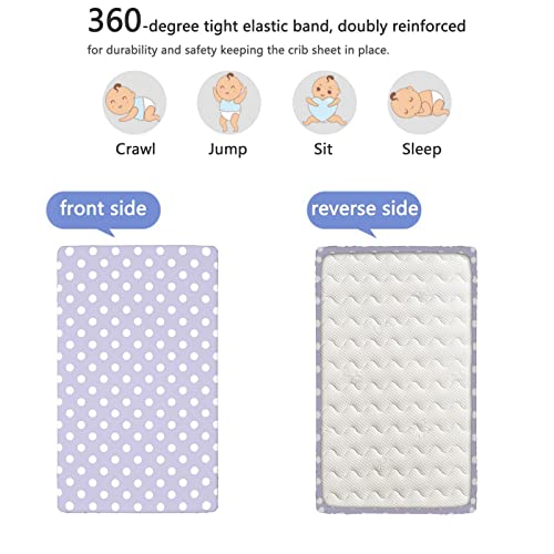 Polka Dots Themed Fitted Crib Sheet,Standard Crib Mattress Fitted Sheet Toddler Bed Mattress Sheets-Crib Mattress Sheet or Toddler Bed Sheet,28“ x52“,Lilac White