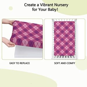 Plaid Themed Fitted Crib Sheet,Standard Crib Mattress Fitted Sheet Soft and Breathable Bed Sheets-Baby Crib Sheets for Girl or Boy,28“ x52“,Dark Magenta Pale Fuchsia