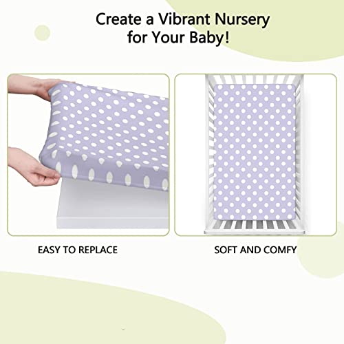 Polka Dots Themed Fitted Crib Sheet,Standard Crib Mattress Fitted Sheet Toddler Bed Mattress Sheets-Crib Mattress Sheet or Toddler Bed Sheet,28“ x52“,Lilac White