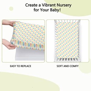 Pastel Themed Fitted Mini Crib Sheets,Portable Mini Crib Sheets Ultra Soft Material-Great for Boy or Girl Room or Nursery,24“ x38“,Salmon Pale Blue Yellow