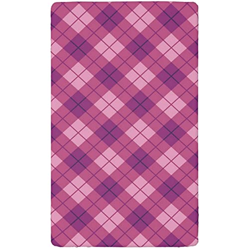 Plaid Themed Fitted Crib Sheet,Standard Crib Mattress Fitted Sheet Soft and Breathable Bed Sheets-Baby Crib Sheets for Girl or Boy,28“ x52“,Dark Magenta Pale Fuchsia