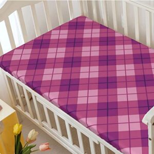 Plaid Themed Fitted Crib Sheet,Standard Crib Mattress Fitted Sheet Soft and Breathable Bed Sheets-Baby Crib Sheets for Girl or Boy,28“ x52“,Dark Magenta Pale Fuchsia