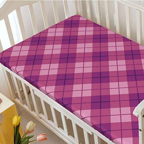 Plaid Themed Fitted Crib Sheet,Standard Crib Mattress Fitted Sheet Soft and Breathable Bed Sheets-Baby Crib Sheets for Girl or Boy,28“ x52“,Dark Magenta Pale Fuchsia