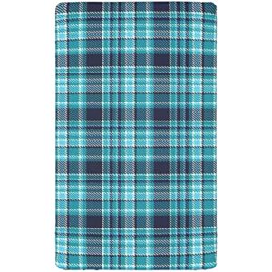 Plaid Themed Fitted Crib Sheet,Standard Crib Mattress Fitted Sheet Toddler Bed Mattress Sheets-Baby Crib Sheets for Girl or Boy,28“ x52“,Dark Blue Aqua White