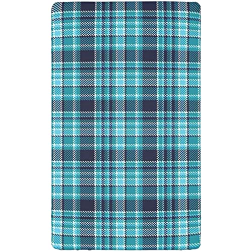 Plaid Themed Fitted Crib Sheet,Standard Crib Mattress Fitted Sheet Toddler Bed Mattress Sheets-Baby Crib Sheets for Girl or Boy,28“ x52“,Dark Blue Aqua White