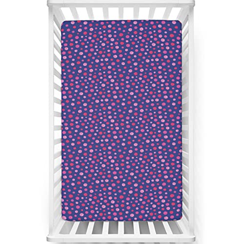 Pink Polka Dots Themed Fitted Mini Crib Sheets,Portable Mini Crib Sheets Soft Toddler Mattress Sheet Fitted-Baby Sheet for Boys Girls,24“ x38“,Magenta Pale Fuchsia Pink Dark Lavender