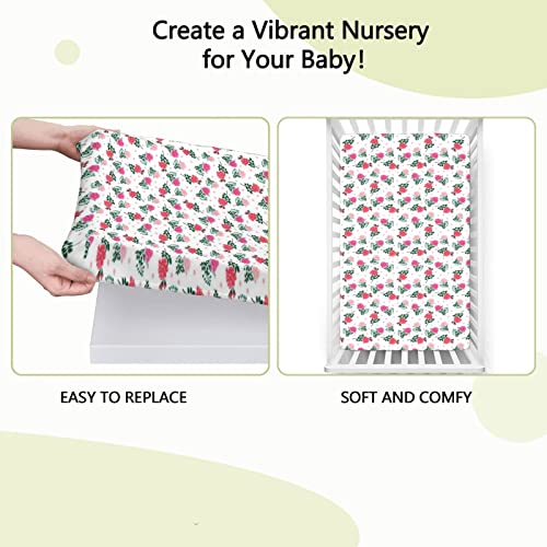 Rose Themed Fitted Mini Crib Sheets,Portable Mini Crib Sheets Soft and Breathable Bed Sheets-Great for Boy or Girl Room or Nursery,24“ x38“,Rose Dark Coral