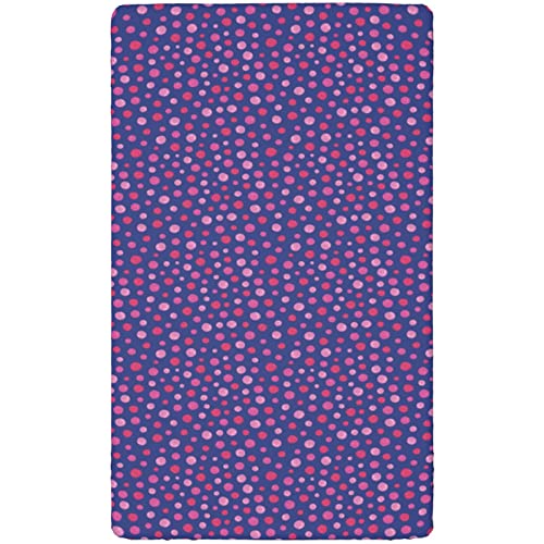 Pink Polka Dots Themed Fitted Mini Crib Sheets,Portable Mini Crib Sheets Soft Toddler Mattress Sheet Fitted-Baby Sheet for Boys Girls,24“ x38“,Magenta Pale Fuchsia Pink Dark Lavender