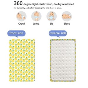 Pineapple Themed Fitted Mini Crib Sheets,Portable Mini Crib Sheets Ultra Soft Material-Baby Crib Sheets for Girl or Boy,24“ x38“,Yellow Shamrock Green