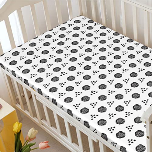 Rose Themed Fitted Mini Crib Sheets,Portable Mini Crib Sheets Soft and Breathable Bed Sheets-Great for Boy or Girl Room or Nursery,24“ x38“,Charcoal Grey and White