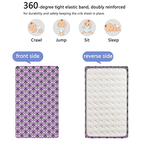 Plaid Themed Fitted Crib Sheet,Standard Crib Mattress Fitted Sheet Soft Toddler Mattress Sheet Fitted-Great for Boy or Girl Room or Nursery,28“ x52“,Lavender Violet Dimgray