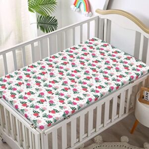 Rose Themed Fitted Mini Crib Sheets,Portable Mini Crib Sheets Soft and Breathable Bed Sheets-Great for Boy or Girl Room or Nursery,24“ x38“,Rose Dark Coral