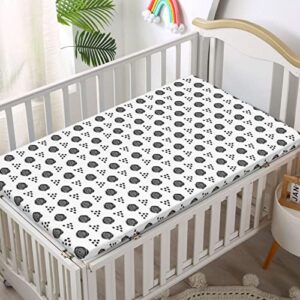 Rose Themed Fitted Mini Crib Sheets,Portable Mini Crib Sheets Soft and Breathable Bed Sheets-Great for Boy or Girl Room or Nursery,24“ x38“,Charcoal Grey and White