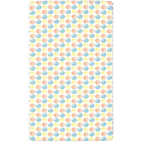 Pastel Themed Fitted Mini Crib Sheets,Portable Mini Crib Sheets Ultra Soft Material-Great for Boy or Girl Room or Nursery,24“ x38“,Salmon Pale Blue Yellow