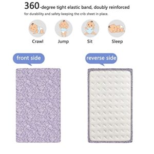 Rose Themed Fitted Mini Crib Sheets,Portable Mini Crib Sheets Soft Toddler Mattress Sheet Fitted-Great for Boy or Girl Room or Nursery,24“ x38“,Blue Violet Pale Mauve