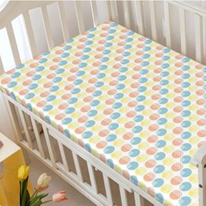 Pastel Themed Fitted Mini Crib Sheets,Portable Mini Crib Sheets Ultra Soft Material-Great for Boy or Girl Room or Nursery,24“ x38“,Salmon Pale Blue Yellow