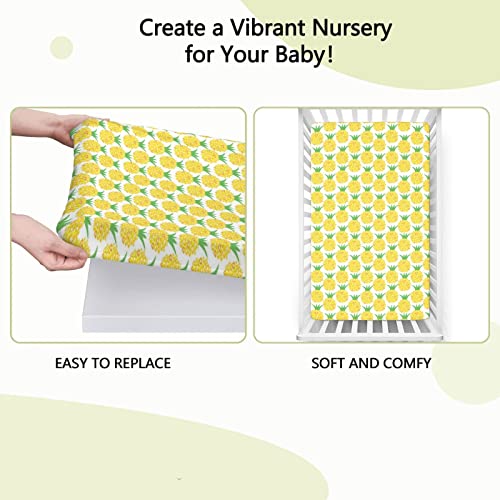 Pineapple Themed Fitted Mini Crib Sheets,Portable Mini Crib Sheets Ultra Soft Material-Baby Crib Sheets for Girl or Boy,24“ x38“,Yellow Shamrock Green