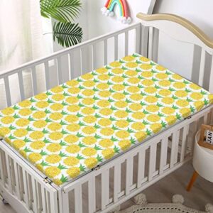 Pineapple Themed Fitted Mini Crib Sheets,Portable Mini Crib Sheets Ultra Soft Material-Baby Crib Sheets for Girl or Boy,24“ x38“,Yellow Shamrock Green