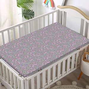 Rose Themed Fitted Crib Sheet,Standard Crib Mattress Fitted Sheet Ultra Soft Material-Great for Boy or Girl Room or Nursery,28“ x52“,Blue Grey Pale Taupe