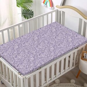 Rose Themed Fitted Mini Crib Sheets,Portable Mini Crib Sheets Soft Toddler Mattress Sheet Fitted-Great for Boy or Girl Room or Nursery,24“ x38“,Blue Violet Pale Mauve