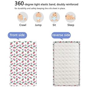 Rose Themed Fitted Mini Crib Sheets,Portable Mini Crib Sheets Soft and Breathable Bed Sheets-Great for Boy or Girl Room or Nursery,24“ x38“,Rose Dark Coral