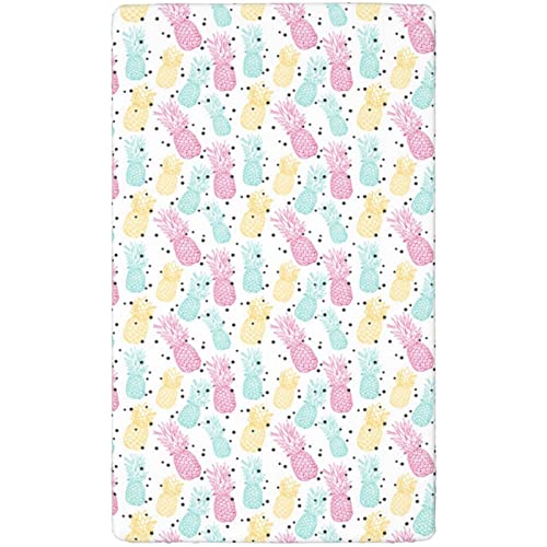 Pineapple Themed Fitted Crib Sheet,Standard Crib Mattress Fitted Sheet Soft and Breathable Bed Sheets-Baby Crib Sheets for Girl or Boy,28“ x52“,Earth Yellow Magenta Seafoam Dark Taupe