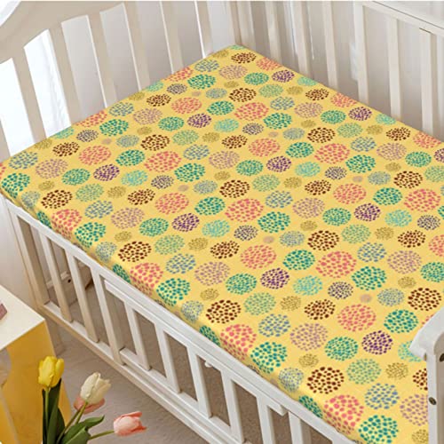 Polka Dot Themed Fitted Crib Sheet,Standard Crib Mattress Fitted Sheet Soft and Breathable Bed Sheets-Great for Boy or Girl Room or Nursery,28“ x52“,Mustard Multicolor