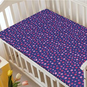 Pink Polka Dots Themed Fitted Mini Crib Sheets,Portable Mini Crib Sheets Soft Toddler Mattress Sheet Fitted-Baby Sheet for Boys Girls,24“ x38“,Magenta Pale Fuchsia Pink Dark Lavender