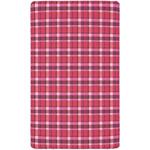 Plaid Themed Fitted Crib Sheet,Standard Crib Mattress Fitted Sheet Ultra Soft Material-Baby Sheet for Boys Girls,28“ x52“,Pink and Pale Maroon