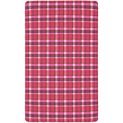 Plaid Themed Fitted Crib Sheet,Standard Crib Mattress Fitted Sheet Ultra Soft Material-Baby Sheet for Boys Girls,28“ x52“,Pink and Pale Maroon