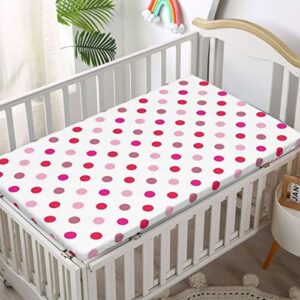 Polka Dots Themed Fitted Mini Crib Sheets,Portable Mini Crib Sheets Soft & Stretchy Fitted Crib Sheet-Baby Sheet for Boys Girls,24“ x38“,Baby Pink Fuchsia White