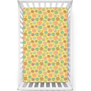 polka dot themed fitted crib sheet,standard crib mattress fitted sheet soft and breathable bed sheets-great for boy or girl room or nursery,28“ x52“,mustard multicolor